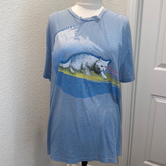 Hang Ten Other - Hang Ten Cat on Surfboard w/ Lasers Funny Tee EUC